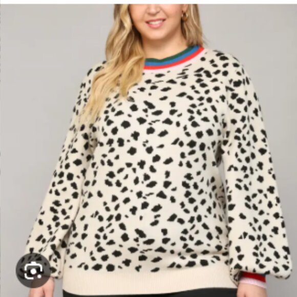 FATE Leopard Print Cream Sweater with Rainbow Contrast Size Small